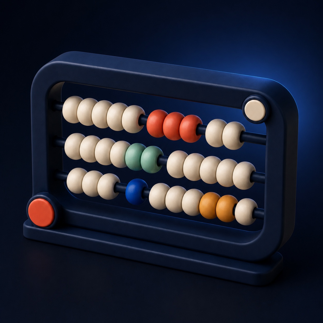 A sculptural counting frame with grouped beads representing simple recurring membership math